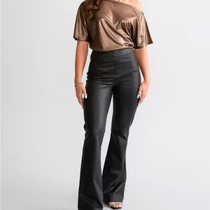 Buckle Black Pull On Flare Pleather Stretch Pant